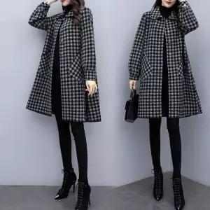 5XL 봄가을 겨울 여성 트렌치 체크 코트 롱코트 모직코트 바람막이 점퍼 아우터 빅사이즈
