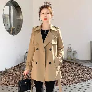 햅번 키작녀코디 트렌치코트 여성 봄가을 패션 더블 버튼 캐주얼 가벼운 바바리 BB0099