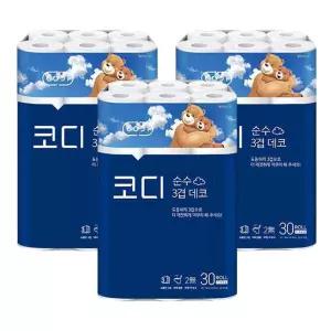 코디 데코순수 3겹 30롤 휴지x3개
