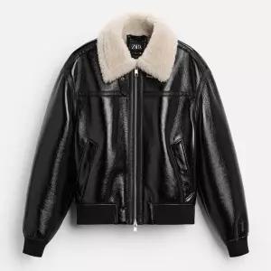 ZARA 자라 에코 레더 브라이트 무스탕 점퍼 블랙