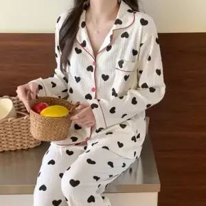여성 긴팔 잠옷 상의 바지 파자마 세트 데일리 홈웨어
