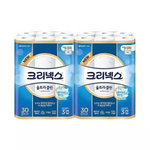 크리넥스 천연펄프 3겹 울트라클린, 27m, 30롤, 2개