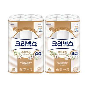 크리넥스 천연펄프 4겹 퓨어코튼, 25m, 30롤, 2개