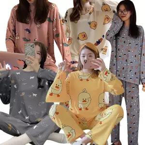 44~55 여성 잠옷 상하세트 봄 가을 긴팔 폴리에스테르 홈웨어 수면 파자마 OFS-DMPJM1