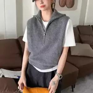 하프 집업 데일리 니트 조끼 여성 봄 가을 겨울 보온 사무실 실내 오버핏 베스트 상의 레이어드