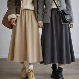 코듀로이 기모 롱스커트 플레어 겨울 골덴치마 6color 스판 골지 밴딩 A라인 데일리 롱치마