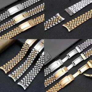20MM 스테인리스 스틸 호환용 쥬빌레 스트랩 실버 골드 솔리드 커브드 엔드 시계줄 밴드 팔찌 RLX 시계