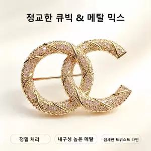 나선 인터락 원형 큐빅 브로치 골드톤 합금 옷고정핀 여성 데일리 악세사리
