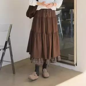 [핑크시슬리] 퍼지 코듀로이 체크 레이어드 캉캉 플레어 스커트