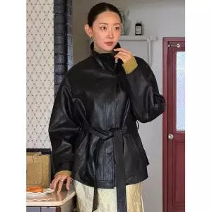 올리브데올리브 하이넥 싱글 레더 자켓 OE6AM9520