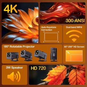 카이아쿠아 HY320 안드로이드 11.0 프로젝터 LED 홈시네마 300ANSI 720P WIFI 스마트 TV (1080P 4K 풀HD 지