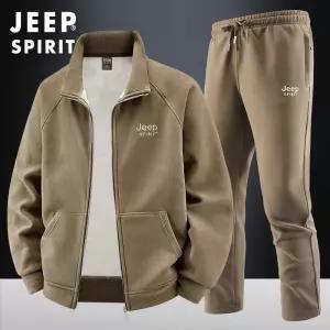 JEEP SPIRIT 남자 겨울 레저 운동복 세트 벨벳 트레이닝 츄리닝 맨투맨 팬츠