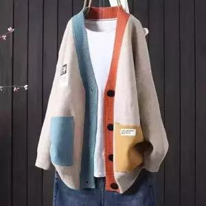 코퍼 루즈 배색 니트 가디건_NB4GD029