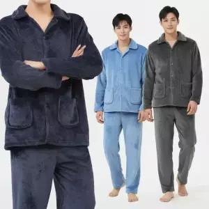 이브바바 남성 겨울 밍크극세사 무지 카라 상하 수면잠옷 파자마세트