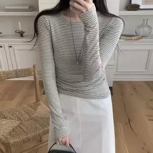 [코코블랑] 언더 커버 스트라이프 기모 티셔츠