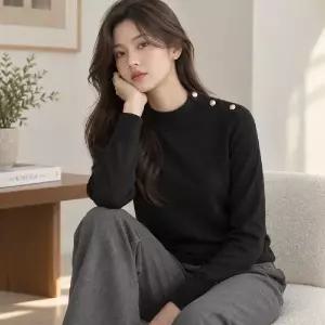 [마리본] 모크넥 버튼 풀오버 3종, 여성