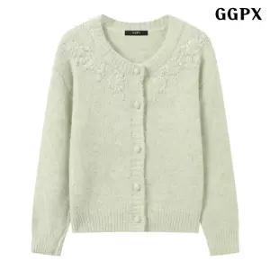 라운드넥 플라워 자수 버튼업 니트 가디건 (GQDCK034D)