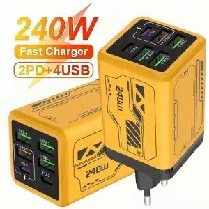 6 in 240W USB C 충전기 PD 고속 충전 휴대폰 어댑터 퀵차지 30 벽걸이형 타입