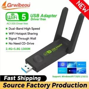 Grwiibeou 무선 USB WiFi 어댑터 1300Mbps 동글 네트워크 카드 PC 데스크탑 노트북 용 듀얼 밴드 2.4G/5G
