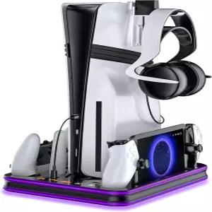 Aurassense ECSL PS5/Slim/Pro 듀얼센스 엣지 컨트롤러 충전 거치대 및 쿨링 스탠드 헤드셋 홀더 블랙