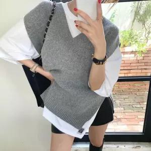 코디 블랙 레이어드 조끼 그레이 소프트 체형커버