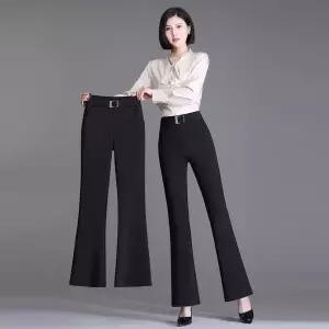 (완전 편한) 85kg까지 날씬해보이는 여성 정장 사방 스판 와이드 나팔 9부 바지 봄 여름 블랙 빅사이즈 슬