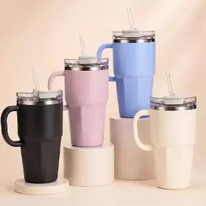휴대용 손잡이 스트로우 텀블러 보온보냉 스텐 빨대 차량용 600ml