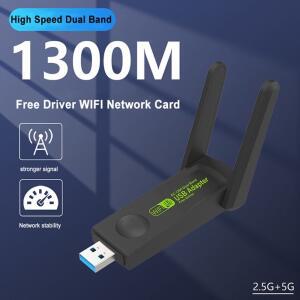 BGGQGG 1300Mbps 무선 USB Wifi 어댑터 동글 네트워크 카드 PC 데스크탑 노트북 용 듀얼 2.4G/5G 수신기