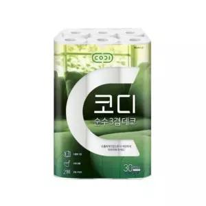 코디 순수 두루마리 화장지 3겹 30M 30롤 1팩 휴지