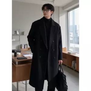 남성 가을겨울 더블버튼 모직 롱코트 정장칼라 오버핏 롱 아우터