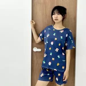 LND 블루산타 잠옷 반팔 반바지 세트 여성 여름 휴양지 여행지 홈웨어