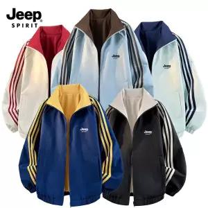 지프 JEEP SPIRIT 남녀공용 스트라이프 집업 하이넥 점퍼 트레이닝 자켓 JP9969