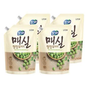 라이온 참그린 매실 청정 주방세제 1kg  리필 4개