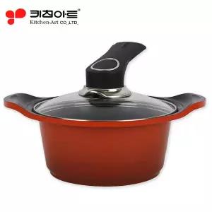 키친아트 세라믹통주물S냄비(양수-16cm) 찌개냄비 양면코팅냄비 뚝배기 이유식냄비 라면냄비