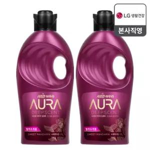 샤프란 아우라 딥센트 초고농축 섬유유연제 스윗만다린 본품 1L 2개