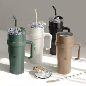 1200ml 대용량 텀블러 304 스테인리스 빨대텀블러 손잡이 보온보냉 차량용 컵홀더