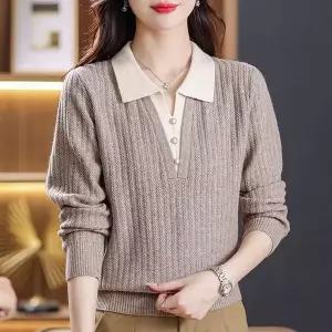 이쁜 여성 페이크 투피스 카라넥 긴팔 니트티셔츠 봄가을 투인원 니트티 상의 스웨터 엄마옷