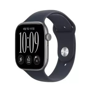 애플워치 12 셀룰러 46mm 스페이스 그레이 알루미늄, 네이비 블루 스포츠 밴드 (S/M) MJG64KH/A