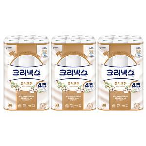 크리넥스 천연펄프 4겹 퓨어코튼, 25m, 30롤, 3개