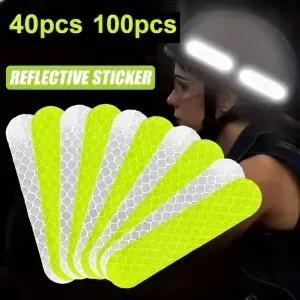 40Pcs 반사 스티커 자전거 헬멧 오토바이 스쿠터 야외 승마에 대 한 실버 그린 PVC 자기 접착 경고 스트립