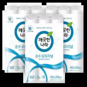 깨끗한나라 천연펄프 2겹 순수 오리지널, 40m, 30롤x3개