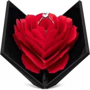 프로포절 결혼식 웨딩 세레모니용 로즈 플라워 크리에이티브 약혼 반지 박스 케이스 플랫 소형 생일 선물