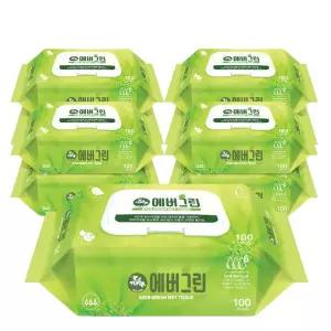 물티슈 학교 사무 어린이집 100매 캡형 10개 에버그린