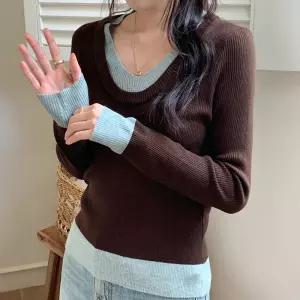 [캔마트] 골지 울 브이넥 배색 니트