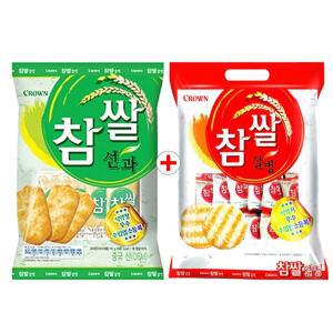 크라운 참쌀설병 128g+참쌀선과 115g 2종 1세트 과자 간식 안주 쌀과자 찹쌀