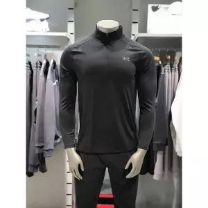 [언더아머](대전신세계) 남성 시원한 티셔츠 UA Tech 반집업 긴팔 티셔츠 1328495 블랙