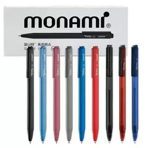 모나미 트리피스 유성 볼펜 0.5mm 0.7mm 1.0 mm 12자루 1타 흑/청/적 클립 삼각 펜 필기