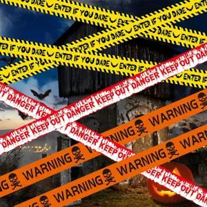할로윈 귀신의집 캠핑 텐트 꾸미기 WARNING 출입금지 경고 테이프 장식 6m