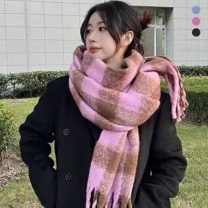 여성 겨울 캐시미어 목도리 남자 체크 니트 커플 롱 머플러 쁘띠 뜨개 데일리 패션 보온 방한 울 숄 스카프