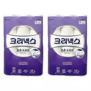 크리넥스 화장지 순수소프트 3겹 두루마리휴지 30m 30롤 x 2팩